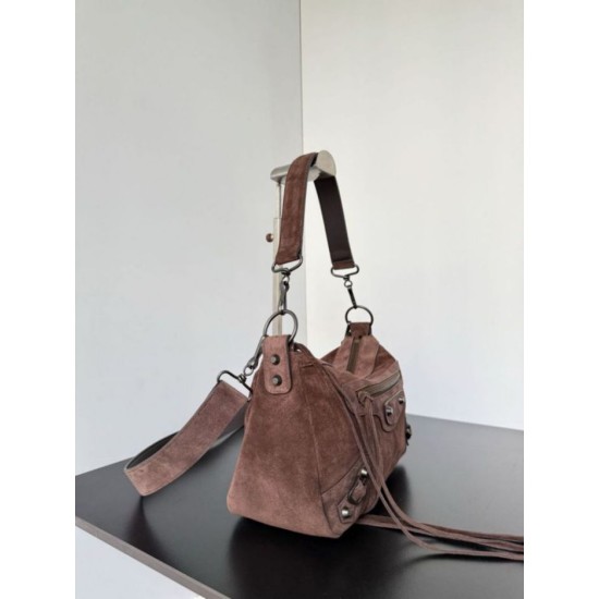 Premio Replica Borsa a tracolla piccola Balenciaga Le City scamosciata marrone Imitazione Outlet