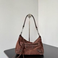 Premio Replica Borsa a tracolla piccola Balenciaga Le City scamosciata marrone Imitazione Outlet