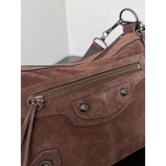 Premio Replica Borsa a tracolla piccola Balenciaga Le City scamosciata marrone Imitazione Outlet