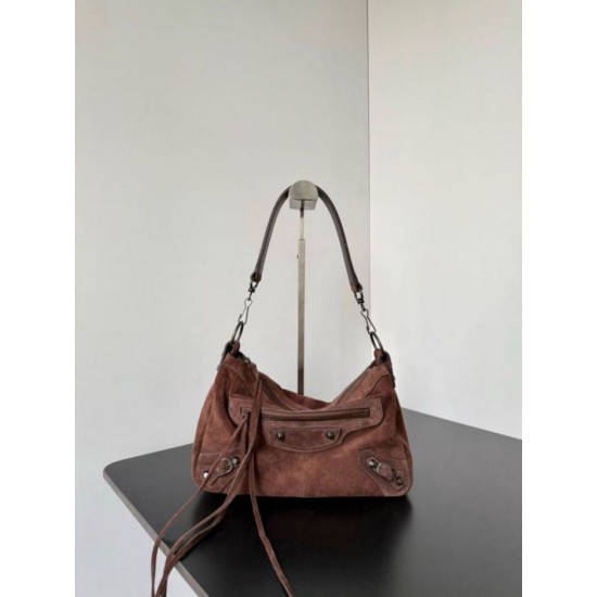 Premio Replica Borsa a tracolla piccola Balenciaga Le City scamosciata marrone Imitazione Outlet
