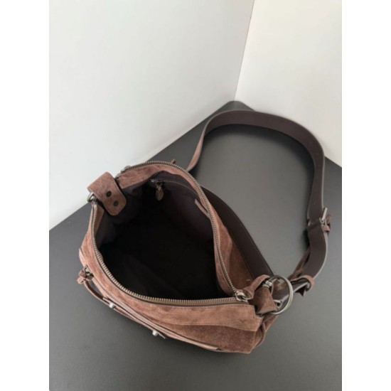 Premio Replica Borsa a tracolla piccola Balenciaga Le City scamosciata marrone Imitazione Outlet