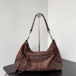 Premio Replica Borsa a tracolla media Balenciaga Le City scamosciata marrone Imitazione Outlet