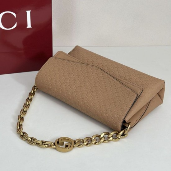 Premio Replica Borsa a tracolla Gucci media con motivo GG goffrato e catena 857622 marrone chiaro Imitazione Outlet