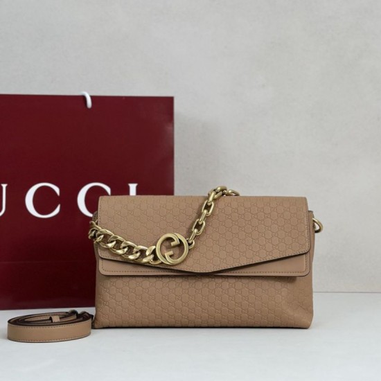 Premio Replica Borsa a tracolla Gucci media con motivo GG goffrato e catena 857622 marrone chiaro Imitazione Outlet