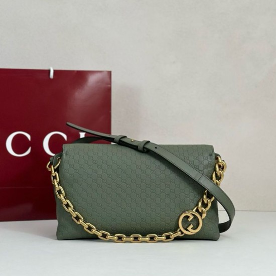 Premio Replica Borsa a tracolla Gucci media con motivo GG goffrato e catena 857622 verde Imitazione Outlet