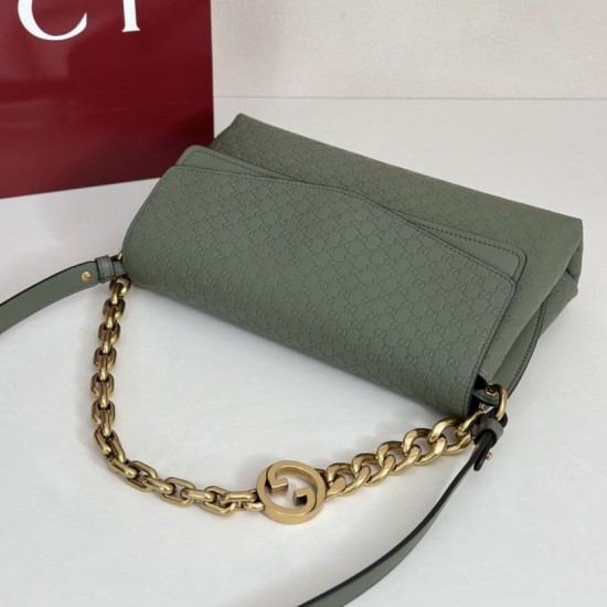 Premio Replica Borsa a tracolla Gucci media con motivo GG goffrato e catena 857622 verde Imitazione Outlet