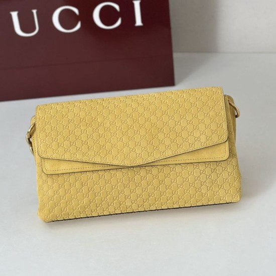 Premio Replica Borsa a tracolla Gucci media con motivo GG goffrato e catena 857622 scamosciata Giallo Imitazione Outlet