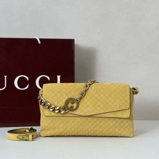 Premio Replica Borsa a tracolla Gucci media con motivo GG goffrato e catena 857622 scamosciata Giallo Imitazione Outlet