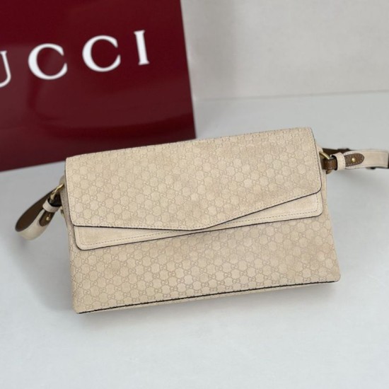 Premio Replica Borsa a tracolla Gucci media con motivo GG goffrato e catena 857622 scamosciata Beige Imitazione Outlet
