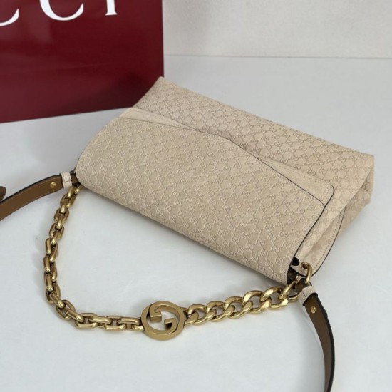 Premio Replica Borsa a tracolla Gucci media con motivo GG goffrato e catena 857622 scamosciata Beige Imitazione Outlet