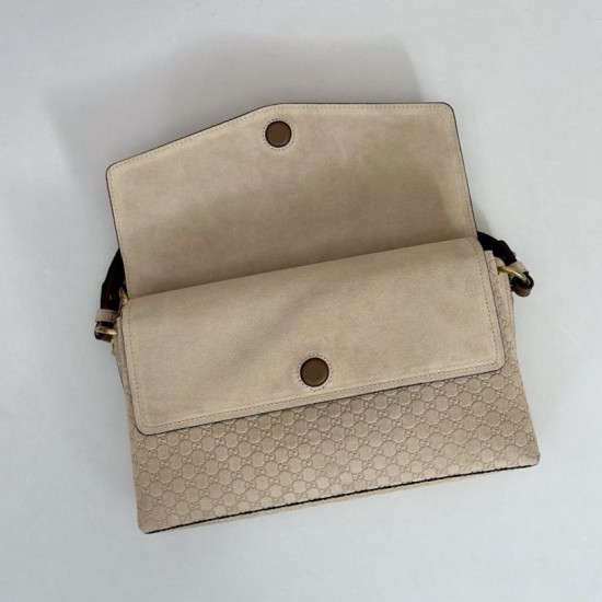 Premio Replica Borsa a tracolla Gucci media con motivo GG goffrato e catena 857622 scamosciata Beige Imitazione Outlet