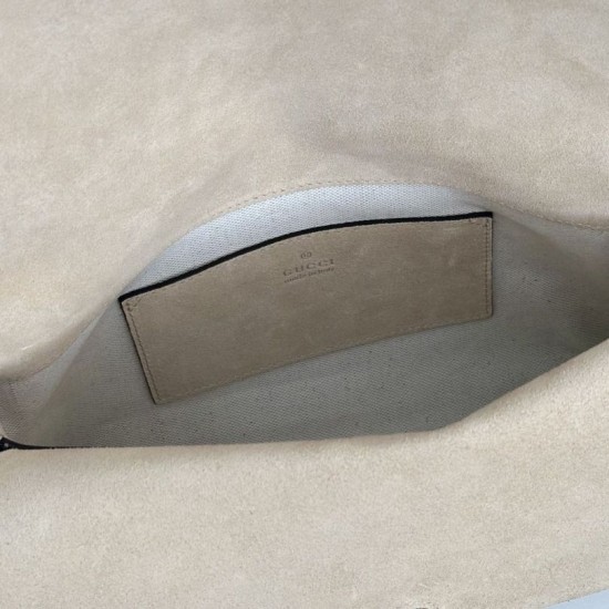 Premio Replica Borsa a tracolla Gucci media con motivo GG goffrato e catena 857622 scamosciata Beige Imitazione Outlet