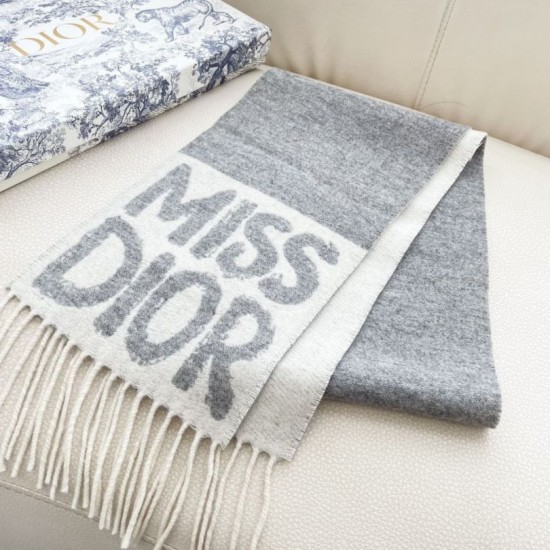 Premio Replica Sciarpa reversibile in cashmere Dior Miss Dior Graffiti grigio/avorio 17 x 140 Imitazione Outlet