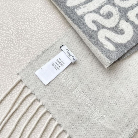 Premio Replica Sciarpa reversibile in cashmere Dior Miss Dior Graffiti grigio/avorio 17 x 140 Imitazione Outlet