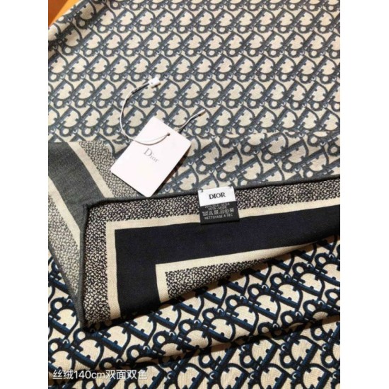 Premio Replica Sciarpa quadrata reversibile in seta e cashmere Dior Oblique Diortwin grigio/nero 140 x 140 Imitazione Outlet