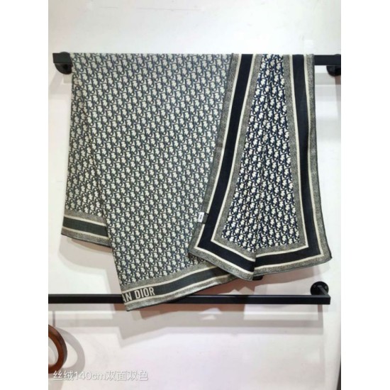 Premio Replica Sciarpa quadrata reversibile in seta e cashmere Dior Oblique Diortwin grigio/nero 140 x 140 Imitazione Outlet
