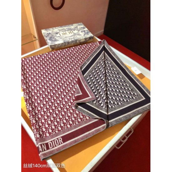 Premio Replica Sciarpa quadrata reversibile in seta e cashmere Dior Oblique Diortwin bordeaux/blu 140 x 140 Imitazione Outlet
