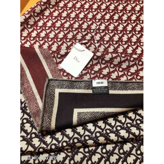 Premio Replica Sciarpa quadrata reversibile in seta e cashmere Dior Oblique Diortwin bordeaux/blu 140 x 140 Imitazione Outlet
