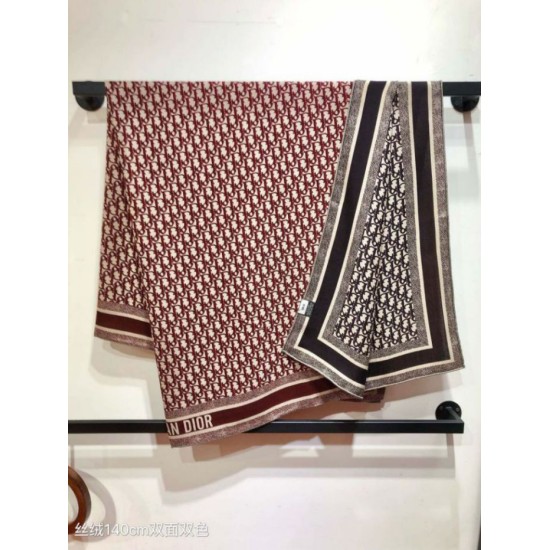 Premio Replica Sciarpa quadrata reversibile in seta e cashmere Dior Oblique Diortwin bordeaux/blu 140 x 140 Imitazione Outlet