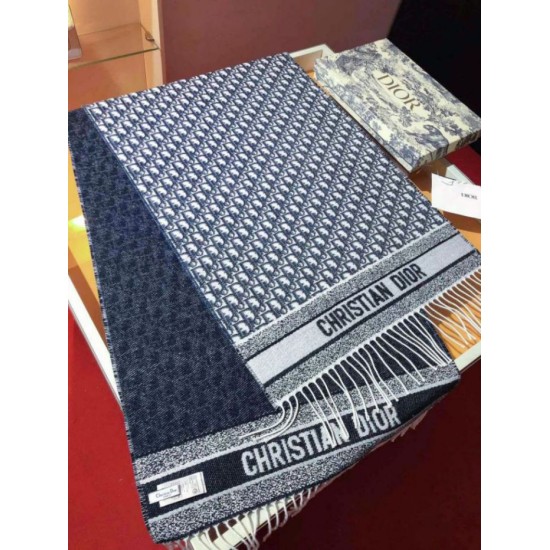 Premio Replica Sciarpa Dior Oblique double face in cashmere ecru/blu 48 x 200 Imitazione Outlet