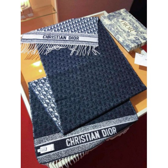 Premio Replica Sciarpa Dior Oblique double face in cashmere ecru/blu 48 x 200 Imitazione Outlet