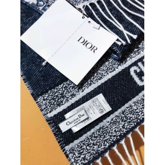 Premio Replica Sciarpa Dior Oblique double face in cashmere ecru/blu 48 x 200 Imitazione Outlet