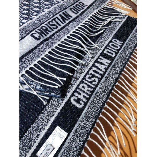 Premio Replica Sciarpa Dior Oblique double face in cashmere ecru/blu 48 x 200 Imitazione Outlet