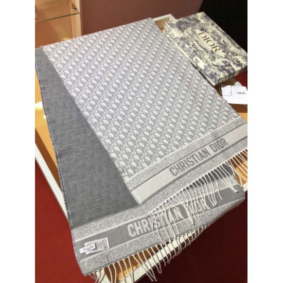Premio Replica Sciarpa Dior Oblique double face in cashmere grigio/blu 48 x 200 Imitazione Outlet