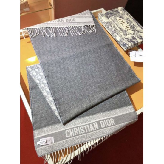 Premio Replica Sciarpa Dior Oblique double face in cashmere grigio/blu 48 x 200 Imitazione Outlet
