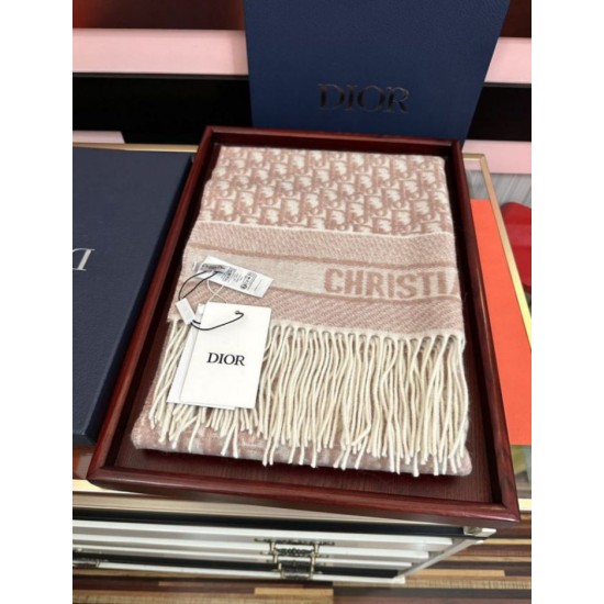 Premio Replica Sciarpa frange Dior Oblique cashmere blu navy/écru 45 x 200 Rosa Imitazione Outlet