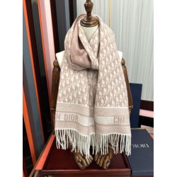 Premio Replica Sciarpa frange Dior Oblique cashmere blu navy/écru 45 x 200 Rosa Imitazione Outlet