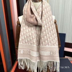 Premio Replica Sciarpa frange Dior Oblique cashmere blu navy/écru 45 x 200 Rosa Imitazione Outlet