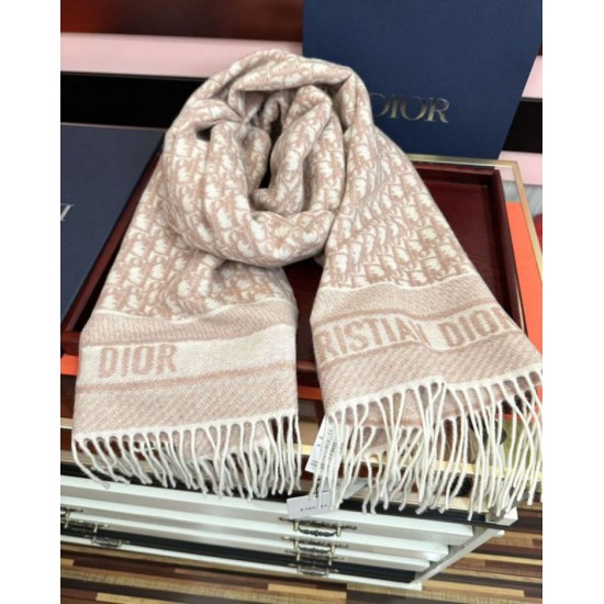 Premio Replica Sciarpa frange Dior Oblique cashmere blu navy/écru 45 x 200 Rosa Imitazione Outlet