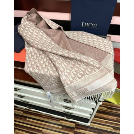 Premio Replica Sciarpa frange Dior Oblique cashmere blu navy/écru 45 x 200 Rosa Imitazione Outlet