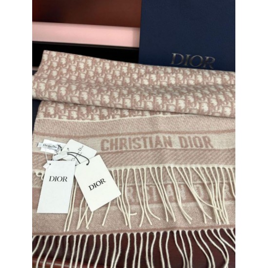 Premio Replica Sciarpa frange Dior Oblique cashmere blu navy/écru 45 x 200 Rosa Imitazione Outlet