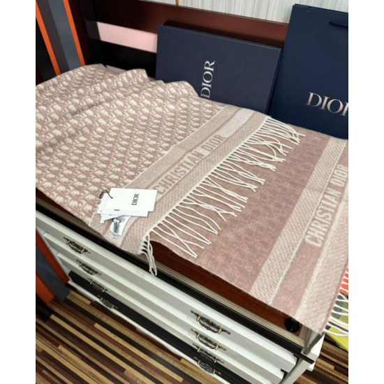 Premio Replica Sciarpa frange Dior Oblique cashmere blu navy/écru 45 x 200 Rosa Imitazione Outlet