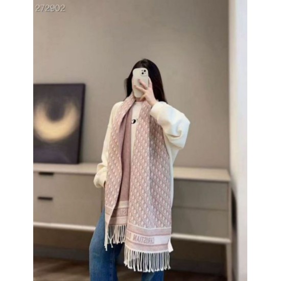 Premio Replica Sciarpa frange Dior Oblique cashmere blu navy/écru 45 x 200 Rosa Imitazione Outlet