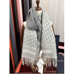 Premio Replica Sciarpa frange Dior Oblique cashmere blu navy/écru 45 x 200 grigio Imitazione Outlet