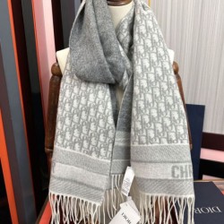 Premio Replica Sciarpa frange Dior Oblique cashmere blu navy/écru 45 x 200 grigio Imitazione Outlet