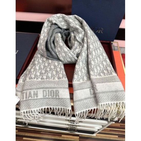 Premio Replica Sciarpa frange Dior Oblique cashmere blu navy/écru 45 x 200 grigio Imitazione Outlet