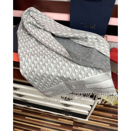 Premio Replica Sciarpa frange Dior Oblique cashmere blu navy/écru 45 x 200 grigio Imitazione Outlet