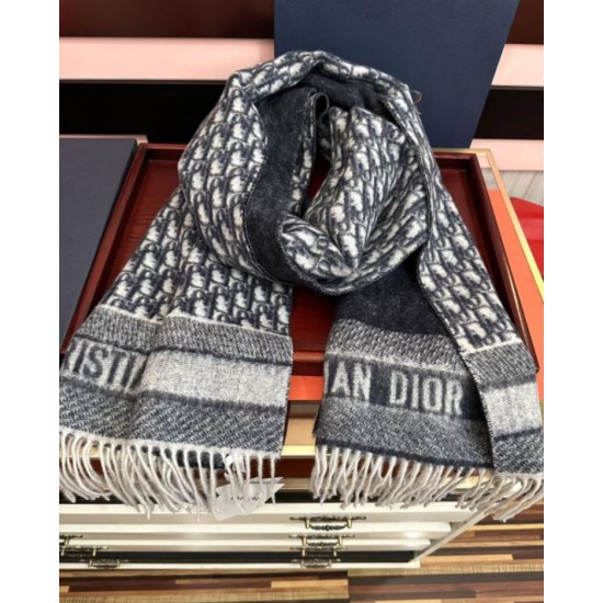 Premio Replica Sciarpa frange Dior Oblique cashmere blu navy/écru 45 x 200 Blu Imitazione Outlet