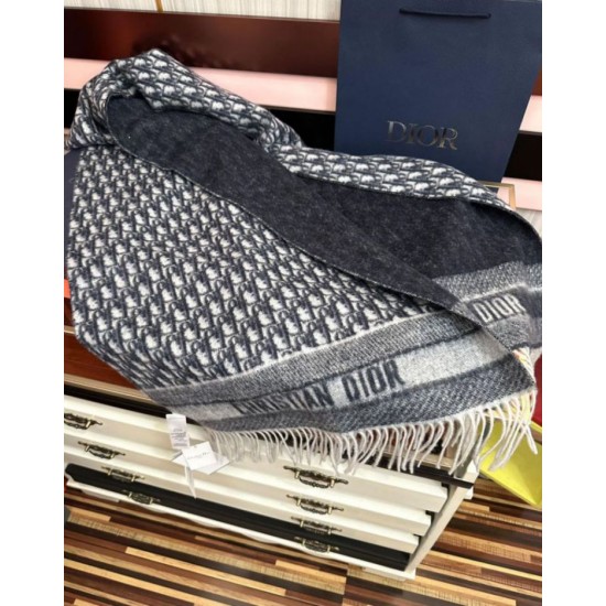 Premio Replica Sciarpa frange Dior Oblique cashmere blu navy/écru 45 x 200 Blu Imitazione Outlet