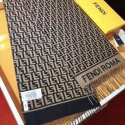 Premio Replica Sciarpa Fendi FF in misto lana e cashmere nera/marrone 32 x 200 Imitazione Outlet