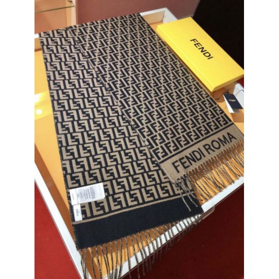 Premio Replica Sciarpa Fendi FF in misto lana e cashmere nera/marrone 32 x 200 Imitazione Outlet