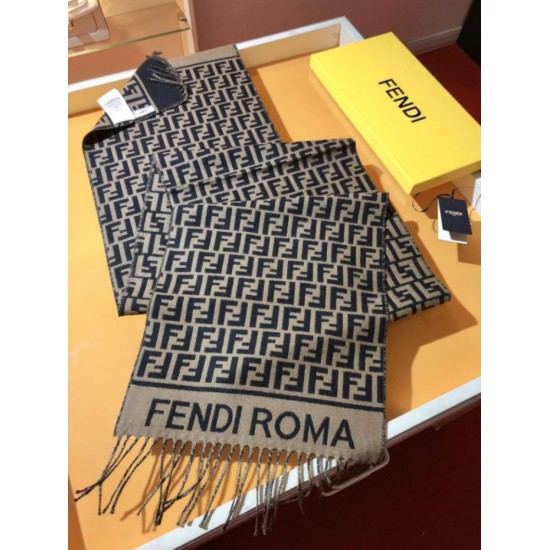 Premio Replica Sciarpa Fendi FF in misto lana e cashmere nera/marrone 32 x 200 Imitazione Outlet