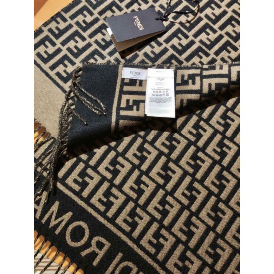 Premio Replica Sciarpa Fendi FF in misto lana e cashmere nera/marrone 32 x 200 Imitazione Outlet
