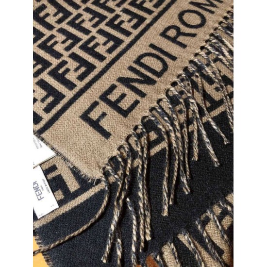 Premio Replica Sciarpa Fendi FF in misto lana e cashmere nera/marrone 32 x 200 Imitazione Outlet