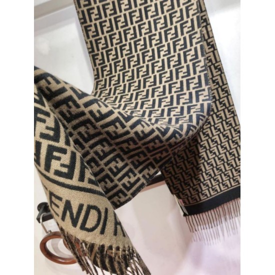 Premio Replica Sciarpa Fendi FF in misto lana e cashmere nera/marrone 32 x 200 Imitazione Outlet