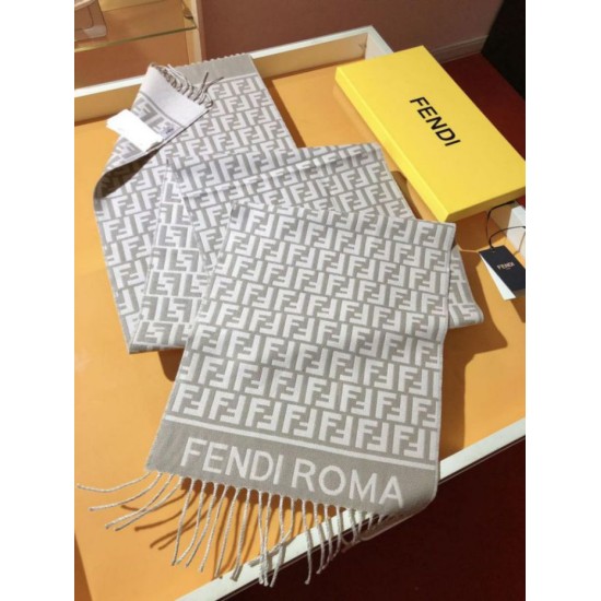 Premio Replica Sciarpa Fendi FF in misto lana e cashmere grigio tortora 32 x 200 Imitazione Outlet